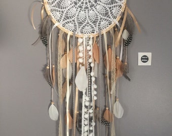 Dream catcher crocheted Tan and beige lace Dreamcatcher