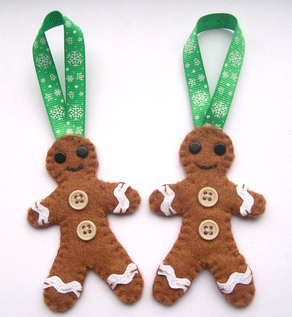 Felt Gingerbread Man Ornaments x 2 Christmas Tree by Sazparillas