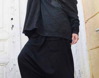 Black Loose Harem Pants / Maxi Pants with Large Pockets / Drop Crotch Oversize Pants / Woman Black Pants by METAMORPHOZA