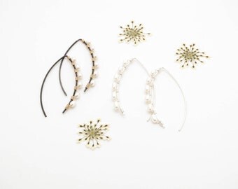 Sterling Silver PEARL Earrings / Oxidized / Minimalist Earrings / Bridal Jewelry / Wire Wrapped Jewelry / Drop Earrings // NEREIDS Earrings