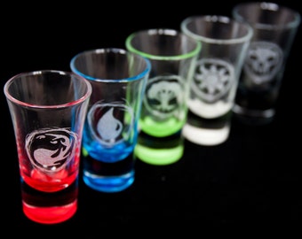 Coloured - Magic: The Gathering themed Shot glasses. Bespoke engraving.