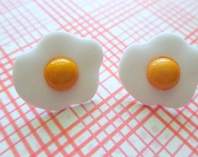 Fried Egg Earrings-Miniature fried egg jewelry-Food Earrings-Novelty Jewelry-kids gifts-food studs-clip on earrings-egg studs-waffle studs