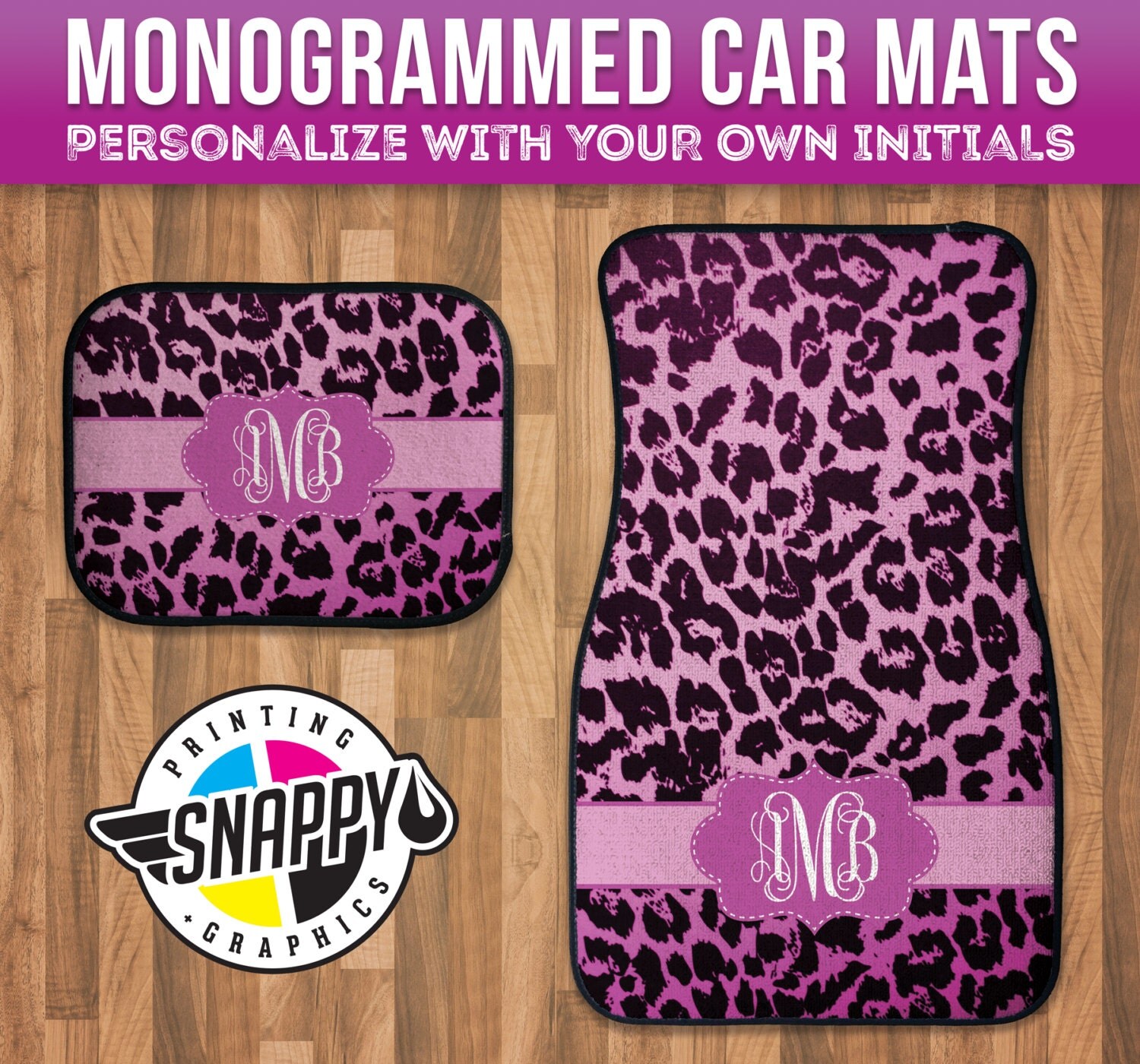 Pink Cheetah Monogram Car Mats Personalized Gift High