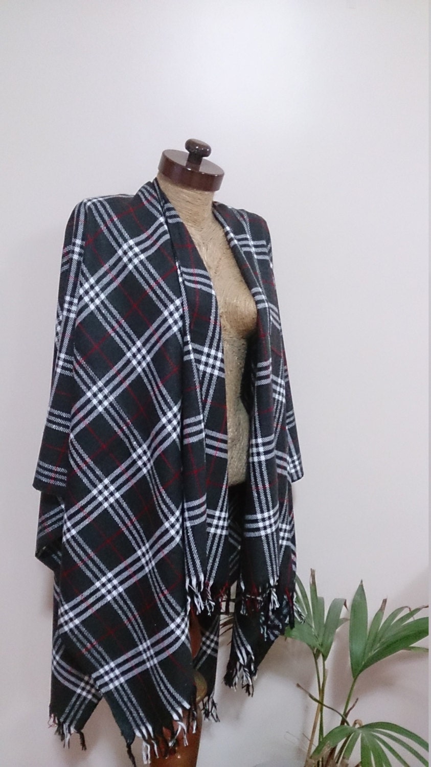 Poncho Blanket scarf plaid blanket scarf poncho by AtlasScarf