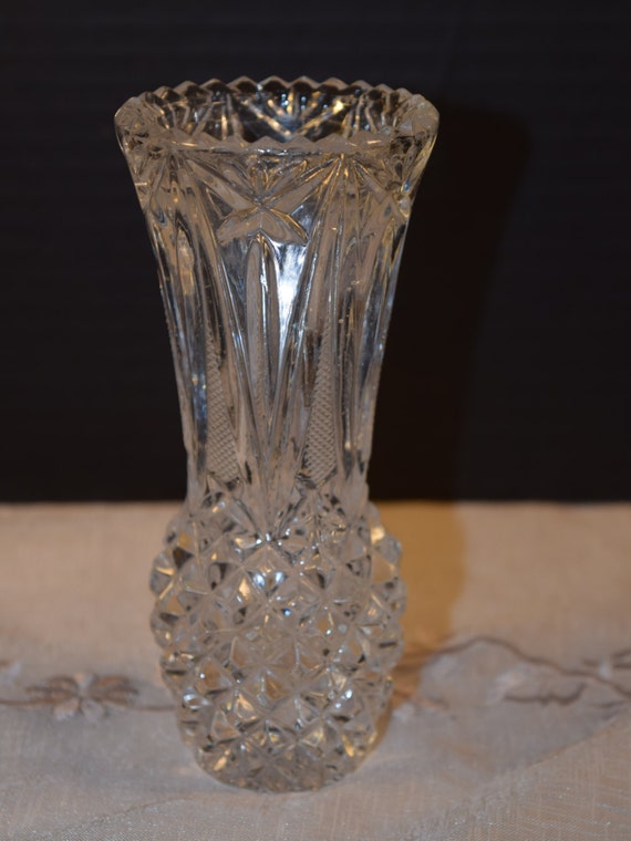 Crystal Short Bud Vase Vintage Heavy Thick Crystal Cut Flower