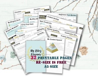 Planner inserts a5 printable binder pages bundle a5 weekly planner pad notepad daily Blog planner kit for bloggers _ A5 Size/ Resize is FREE