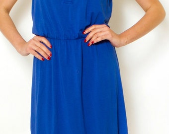 Cobalt Blue Day Dress Summer Dress Button Mini Casual Dress
