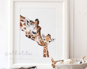 Giraffe Nursery Print,Giraffe Fine Art Print,Giclee, Giraffe Art, Nursery Décor,Mom and Baby Giraffe,Safari Nursery Art, Giraffe Print