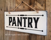 Wood PANTRY Sign, Antique White & Black w/ Black Edges, Jute Cord, Distressed, Rustic, Country, Primitive, Farmhouse Antique Decor
