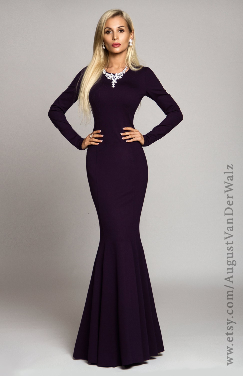 long sleeve maxi dresses in purple hair