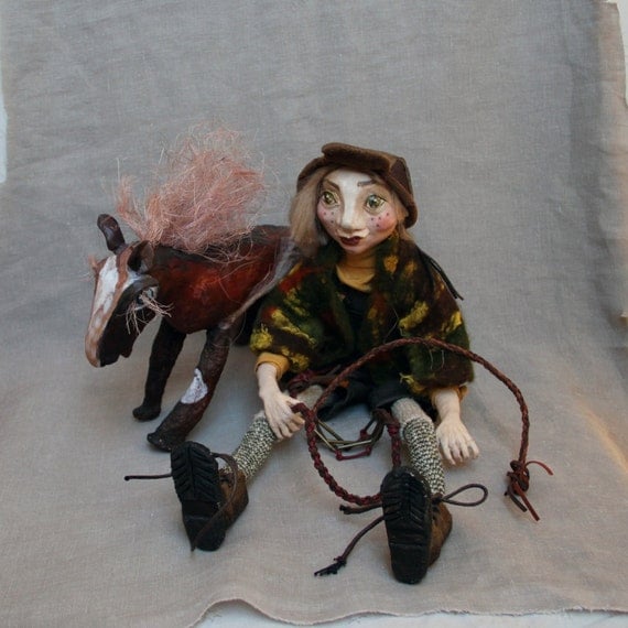 Poseable Art Doll Clay/ Art Doll Brothers Grimm Fairy-tale Characters/ Handmade Polymer Clay Doll/ Dolls Sculpture Boy And Horse/ Doll Pin