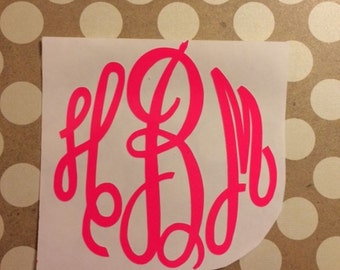Fluorescent Neon Color Monogram Decal | Neon Pink Orange Green Yellow | Monogram Decal | Vinyl Decal | Car Decal | Laptop Decal