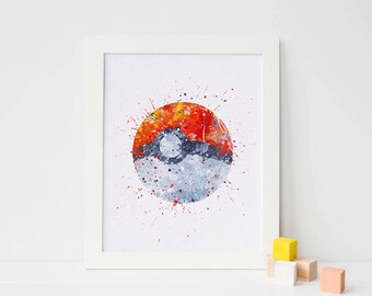 Poké Ball, Pokemon gifts, pokeball watercolor nursery Art Print, poke decor, Watercolor kids poster pokemon ball art Pocket Monsters Poster