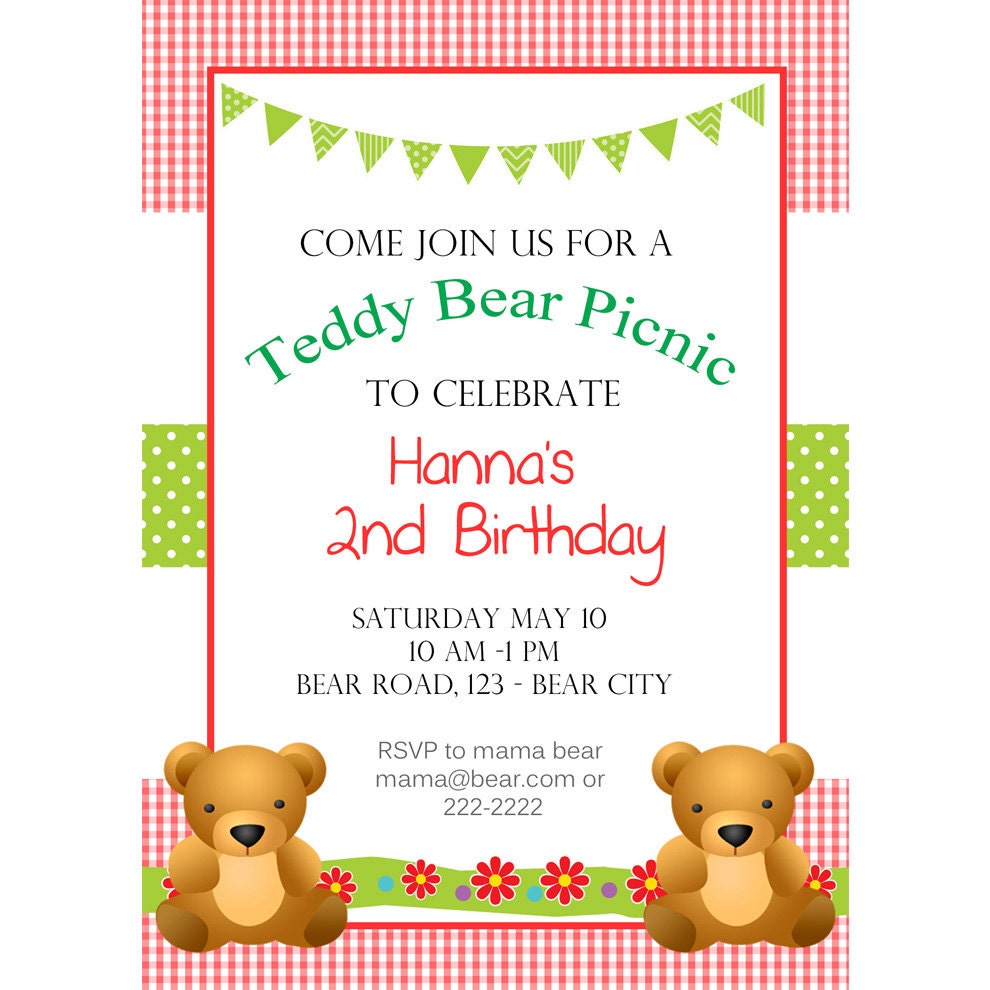 Teddy Bear Picnic Invitation Teddy Bear Birthday Printable