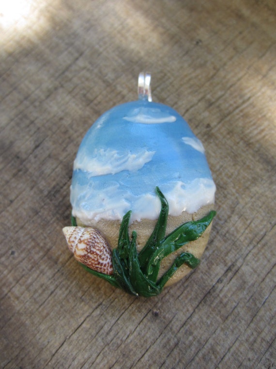 Beach Pendant Ocean Jewelry Polymer Clay Necklace Landscape