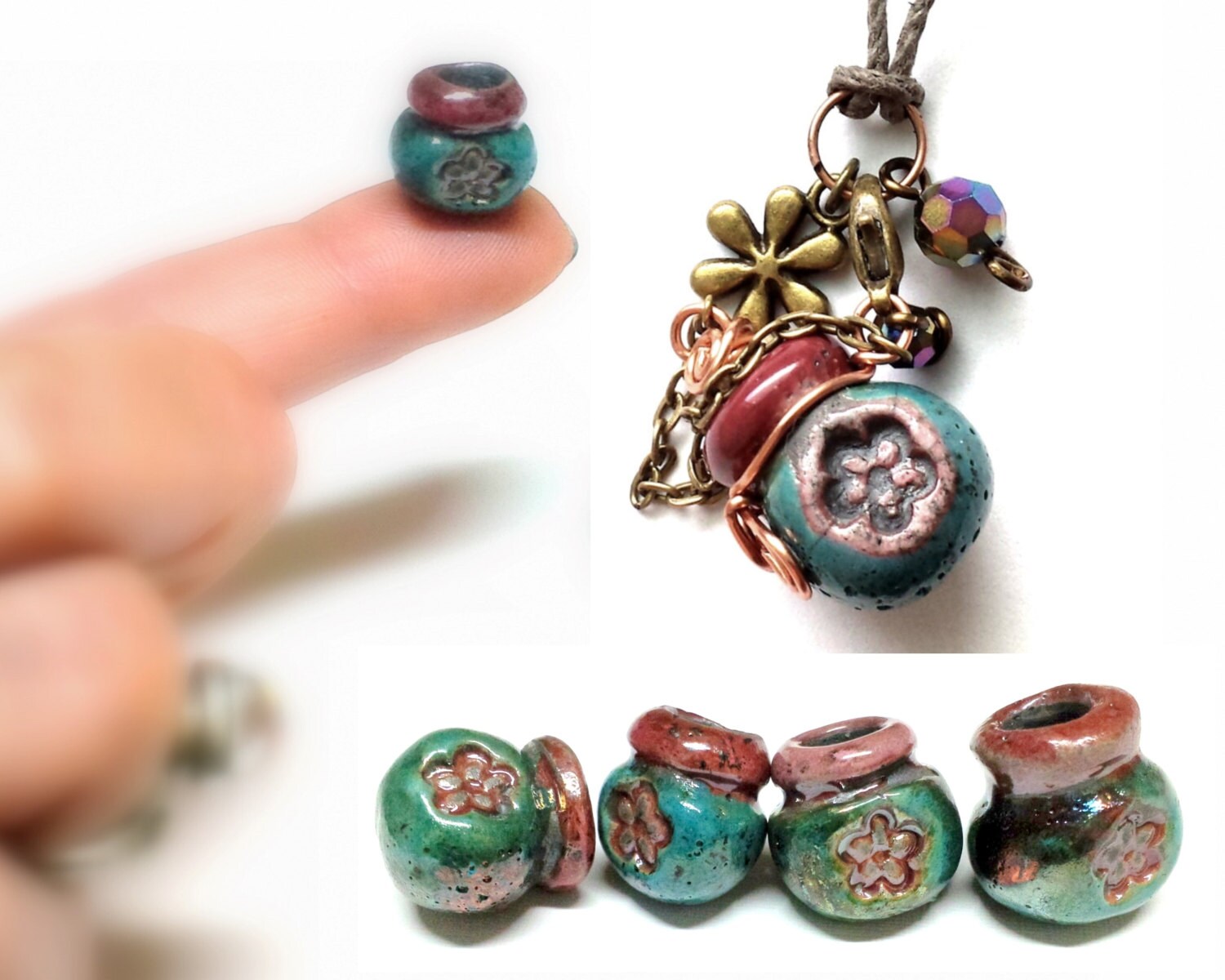 Aromatherapy Necklace Perfume Bottle Flower Charm by MMartiniuk