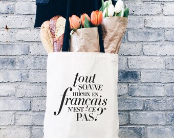 Better in French Canvas Tote, Book Bag for College Student Gift for Her, Funny Tote Bag, Unique Gift for Girlfriend, French Major