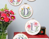 Floral Monogram Embroidery Kit - Personalized Gift, DIY