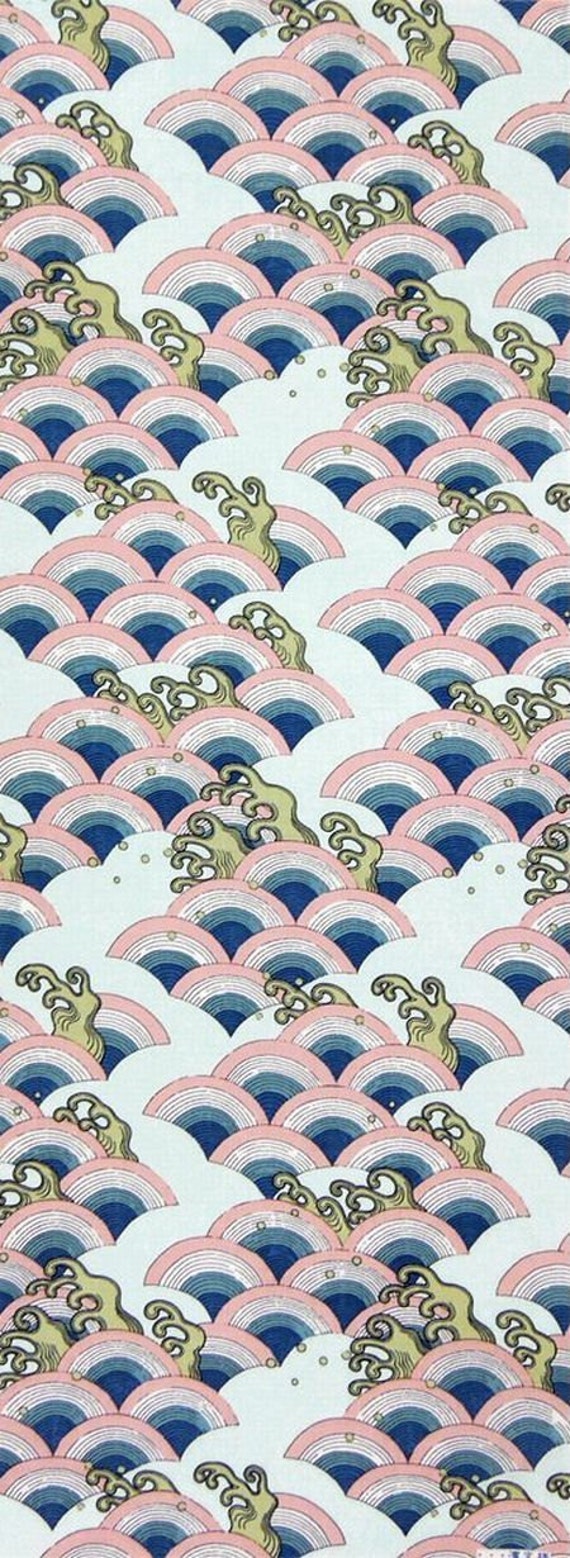 Japanese Tenugui Cotton Fabric Wave Pattern by JapanLovelyCrafts