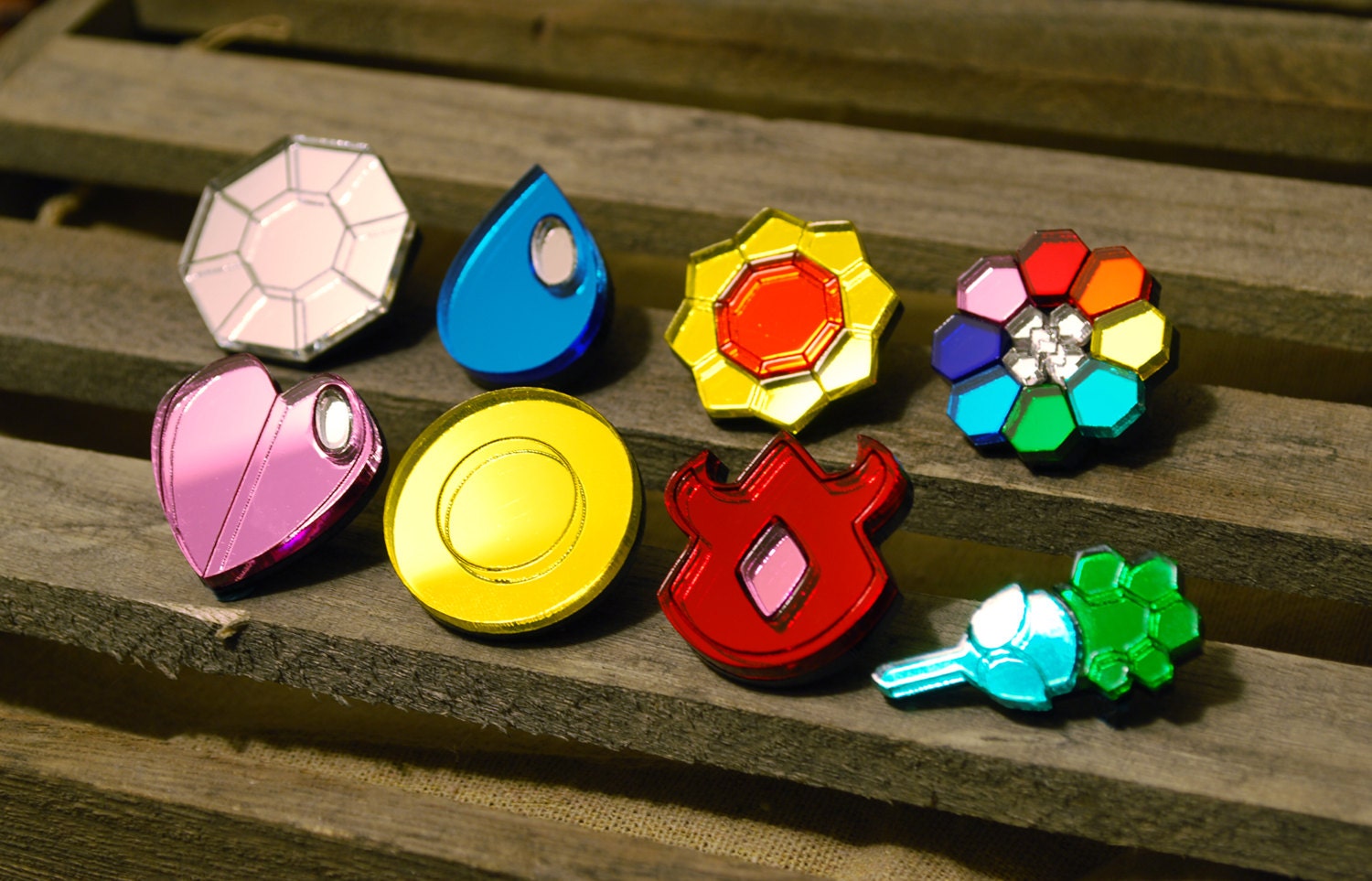 Acrylic Pokemon Kanto Gym Badge Pins Set of 8