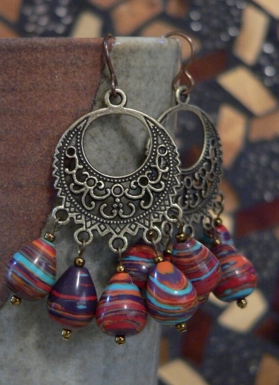 Red earring chandelier earrings bold earring by sallysbeadsnc