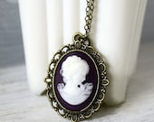 Royal Purple Woman Cameo Necklace Victorian Lady Cameo Pendant Girl Cameo Jewelry Silhouette Young Lady Cameo Neo Classic Gift Best Friend