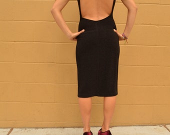 Vintage Black OPEN BACK Party Dress Body Con Dress