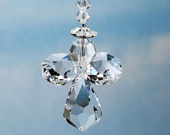 m/w Swarovski® crystal - Guardian Angel Suncatcher Car Charm, For Car Rearview Mirror or Home, 7.5" long with innovative hanging loop
