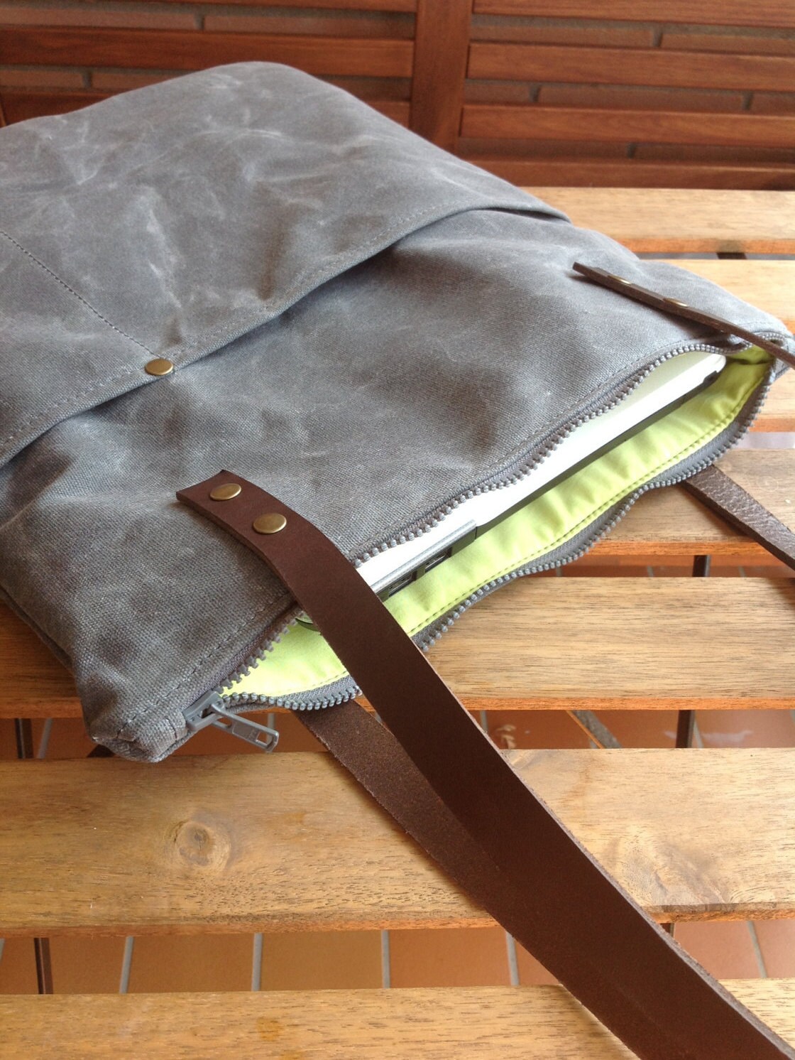 Waxed canvas bag waxed cotton tote tote with leather