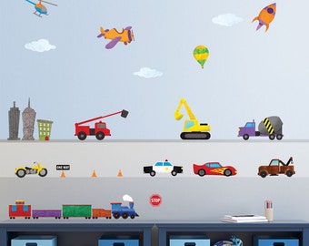 Train, Car, Airplane, Construction, Trucks, and City Wall Stickers – Peel & Stick Decals for Boys - MINI SET (Item: 1242-17)
