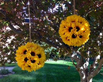 Sunflower Kissing Ball - 10 inches, Sunflower Ball, Sunflower Pomander, Kissing Ball, Sunflower Wedding, Wedding Decor, Sunflower Decor