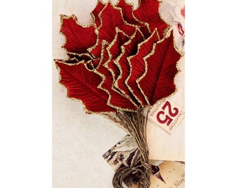 HOLLY LEAVES - Prima Victorian Christmas - Velvet Holly Leaves - Christmas Holly Leaves - Christmas Embellishments -Red Velvet Leaves