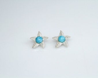 Larimar Earrings, Caribbean Starfish, Handmade Larimar Jewelry for Women, Gifts Under 50