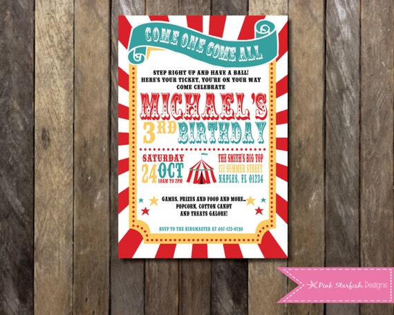 Circus Birthday Invitation Carnival Birthday Party Big Top