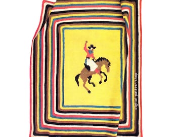 Kids Cowboy Blanket Crochet Pattern Vintage Western Afghan or Throw Cross Stitch Downloadable Pattern PDF- C126