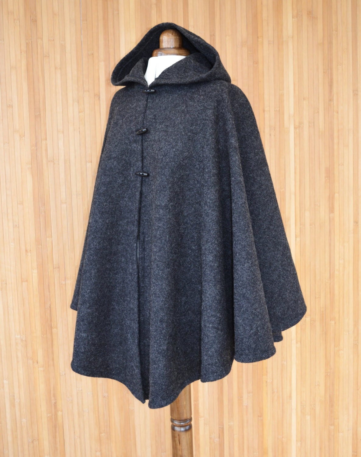 Gray Wool Hooded Cape Wool Cloak Medieval Hooded by DeliCatStudio