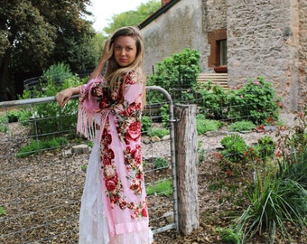 Boho Bridal Velvet Robe - Bridal Party Silk Kimono Robes - Silk Bridal Kimono - Silk Bridesmaid Kimono Robe - Bridal Gypsy Kimono Robe