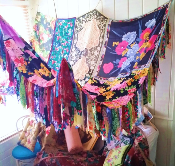 Boho Gypsy Bed Canopy Rose wedding Hippy vtg scarves by HippieWild