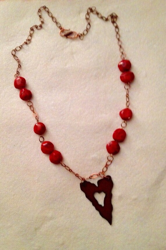 Chocolate Heart Love Necklace with Copper Chain and Fire
