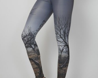 Birches Yoga Leggings, Eco-Friendly Handmade Yoga Leggings, Recycled Polyamide, Digital Printed, Womens Yoga pants, Eco-Conscious, Unique
