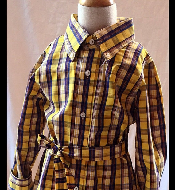 yellow and purple plaid shirt