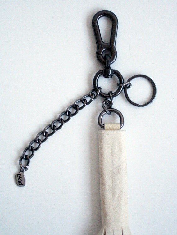 Sale Keychain Leather Fringe Tassel stained white by artlab