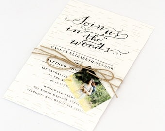 Woodsy Wedding Invitations - Rustic Intimate Outdoorsy Wedding – Nature Birch Wood Romance Wedding Invitation (Callan Suite)