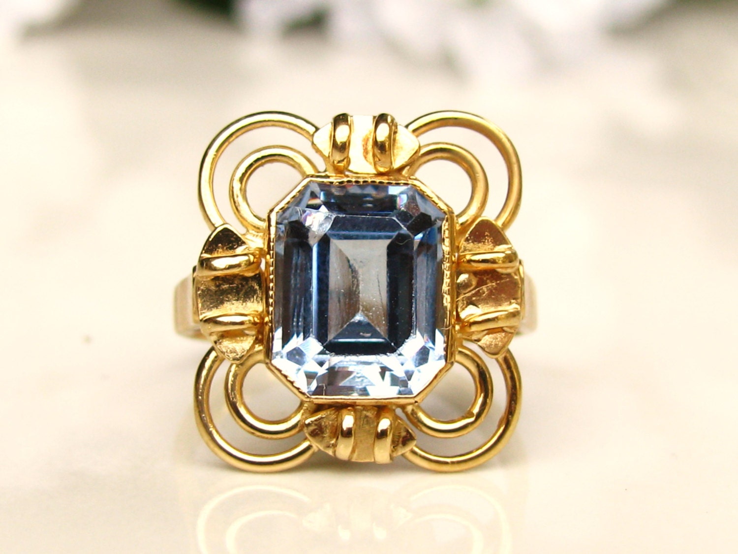 Vintage Aquamarine Alternative Engagement Ring 2.62ct Emerald