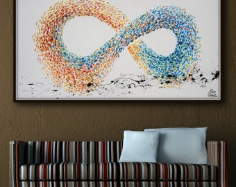 Abstract Painting 72" Infinity Symbol Original Abstract Oil acrylic Painting, Cold Warm Tone, Mixed Media, By Koby Feldmos
