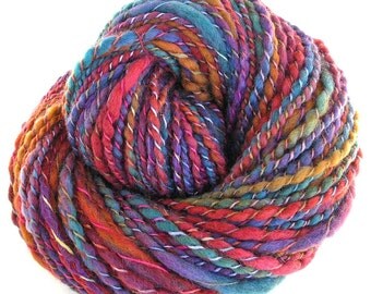 Handspun Yarn Very Soft Hand Dyed Yarn BFL Wool Silk Bulky Yarn Art Yarn Chunky Yarn 172 yards - Red Rhapsody