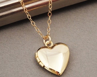 Heart Locket Necklace, Gold Heart Locket, Tiny Heart Locket, Simple Locket, Small Gold Locket, Gold Locket Pendant, Wedding Jewelry, Bridal