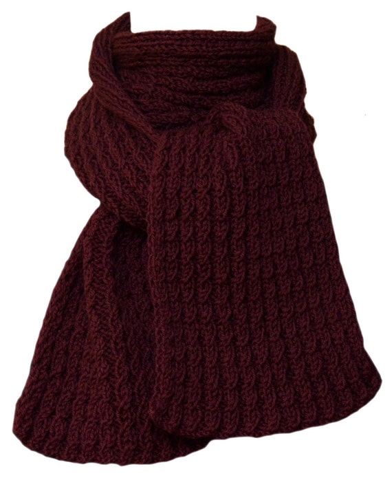 Hand Knit Scarf Burgundy Norwegian Wool by StudioatRedTopRanch