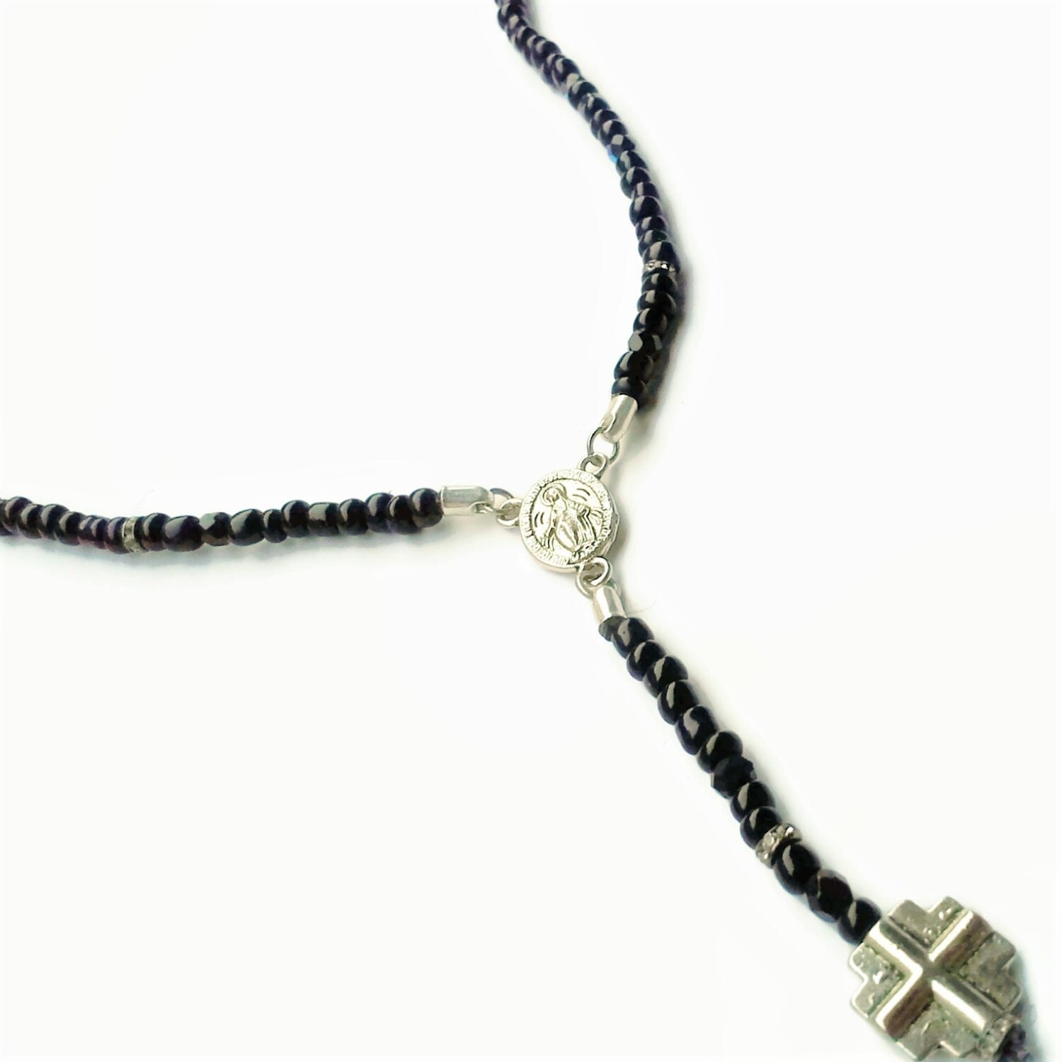 Mens Rosary Cross Necklace for Men Mens Beaded Necklace