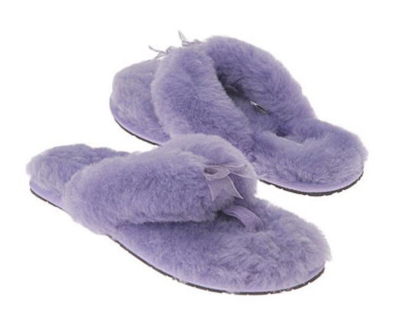 Flip flop purple sheepskin slippers by sheepersLDN on Etsy